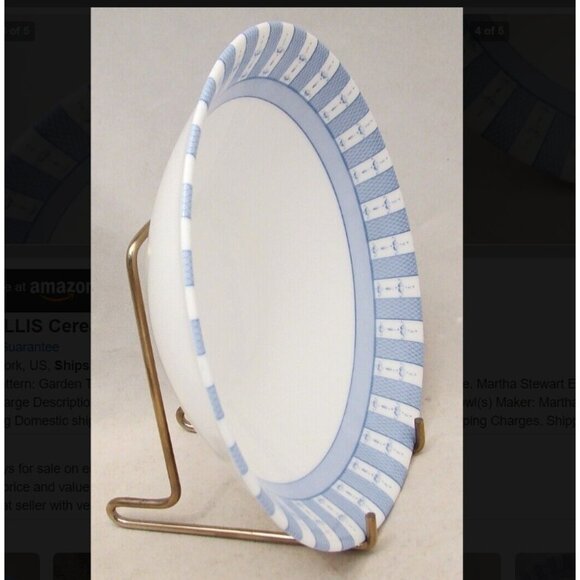 3 Martha Stewart Cereal Bowls Everyday Blue White Garden Trellis France Glass - Picture 3 of 11